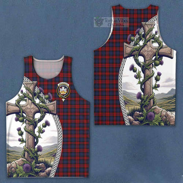 Tartan Vibes Clothing MacLachlan (McLachlan) Tartan Men's Tank Top with Family Crest and St. Andrew's Cross Accented by Thistle Vines