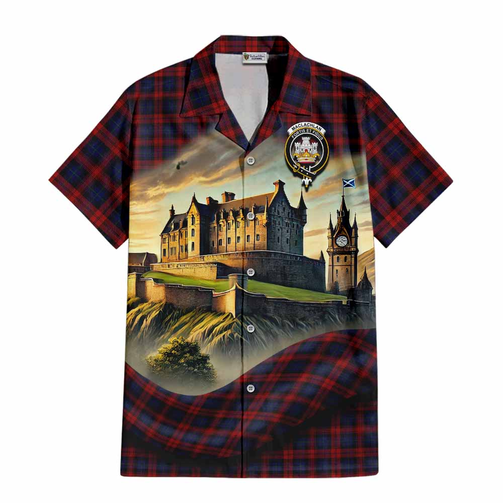 Tartan Vibes Clothing MacLachlan (McLachlan) Tartan Family Crest Short Sleeve Button Shirt with Scottish Ancient Castle Style