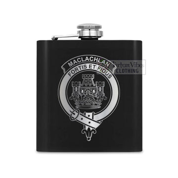 Tartan Vibes Clothing MacLachlan (McLachlan) Crest Hip Flask Set 7oz Black Stainless Steel with A Gift Box