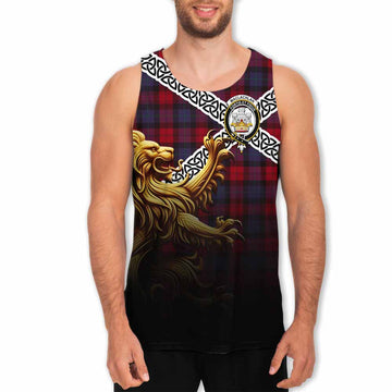 MacLachlan (McLachlan) Crest Tartan Men's Tank Top with Golden Lion Emblem Celtic Style