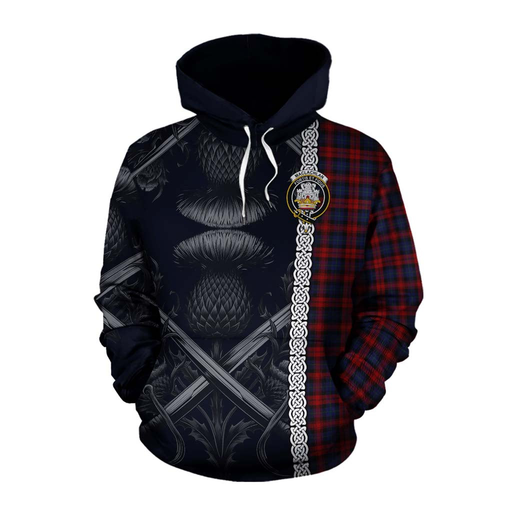 Tartan Vibes Clothing MacLachlan (McLachlan) Tartan Cotton Hoodie with Family Crest Cross Sword Thistle Celtic Vibes