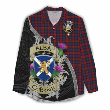 Tartan Vibes Clothing MacLachlan (McLachlan) Tartan Family Crest Women's Casual Shirt Lion Rampant Royal Thistle Shield Celtic Inspired