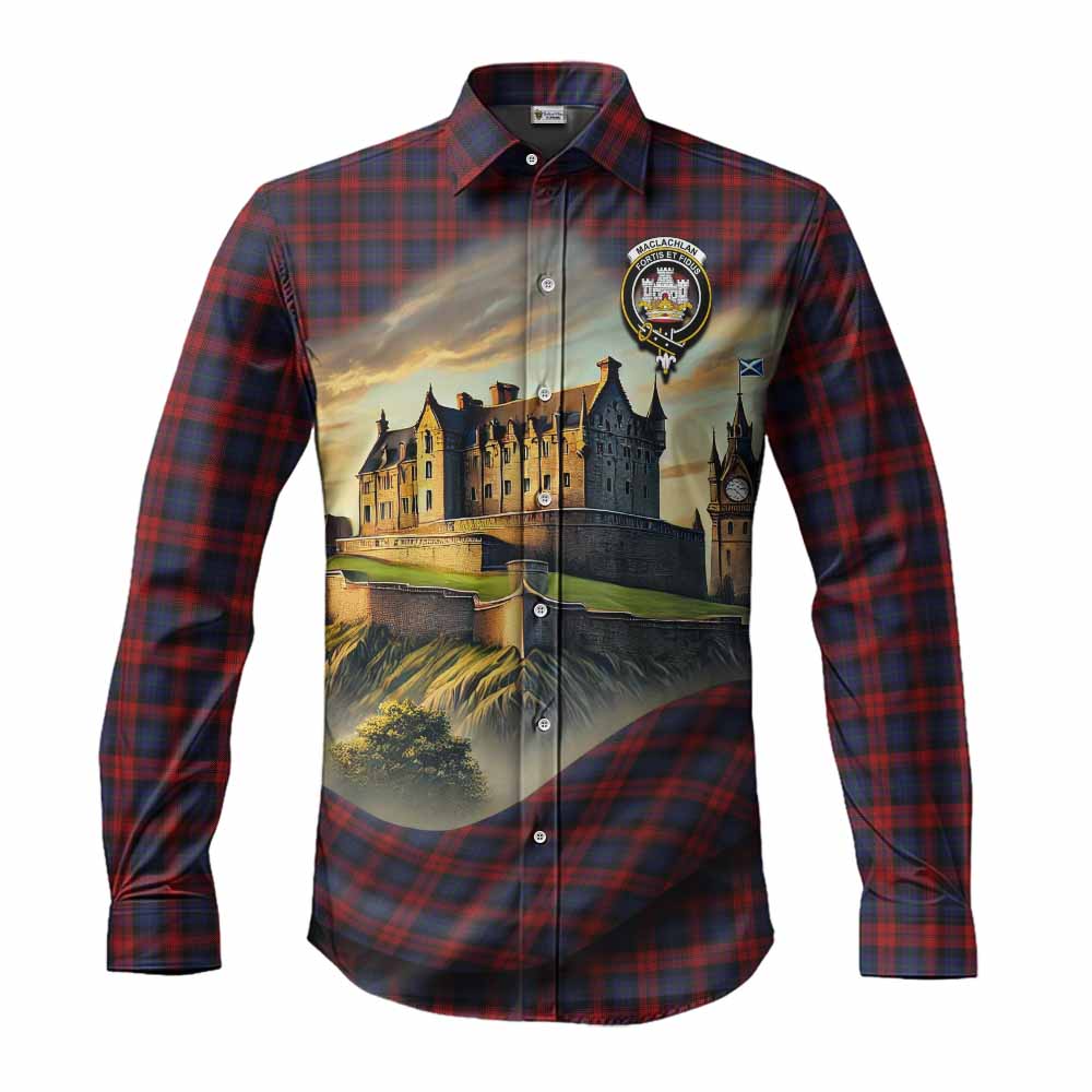Tartan Vibes Clothing MacLachlan (McLachlan) Tartan Family Crest Long Sleeve Button Shirt with Scottish Ancient Castle Style