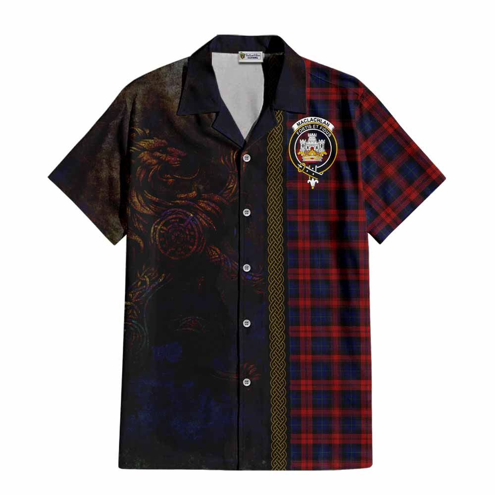 Tartan Vibes Clothing MacLachlan (McLachlan) Tartan Family Crest Short Sleeve Button Shirt Alba Gu Brath Be Brave Lion Ancient Style