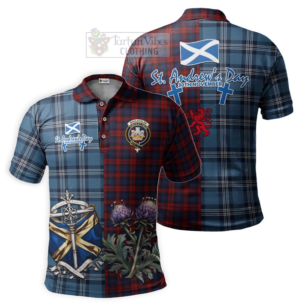 Tartan Vibes Clothing MacLachlan (McLachlan) Tartan Polo Shirt Happy St. Andrew's Day Half Tartan Style