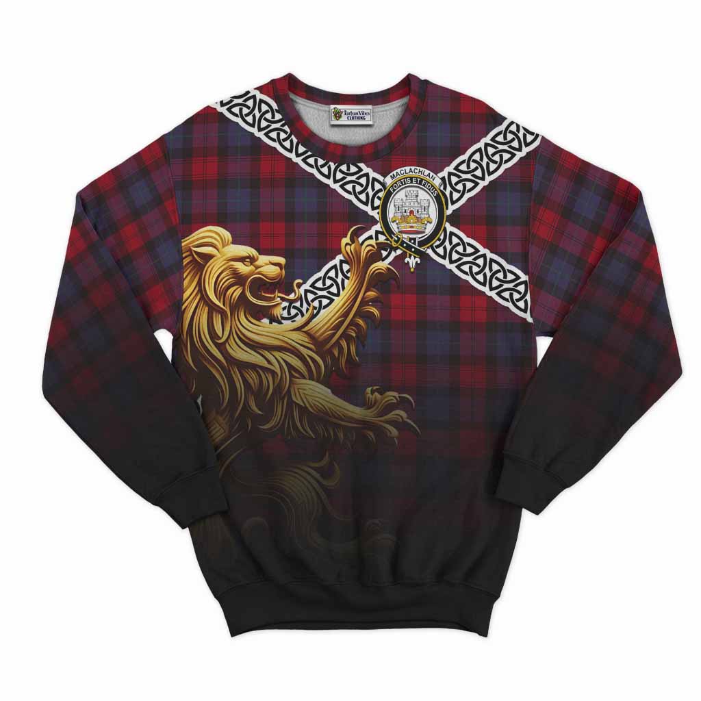 Tartan Vibes Clothing MacLachlan (McLachlan) Crest Tartan Sweatshirt with Golden Lion Emblem Celtic Style