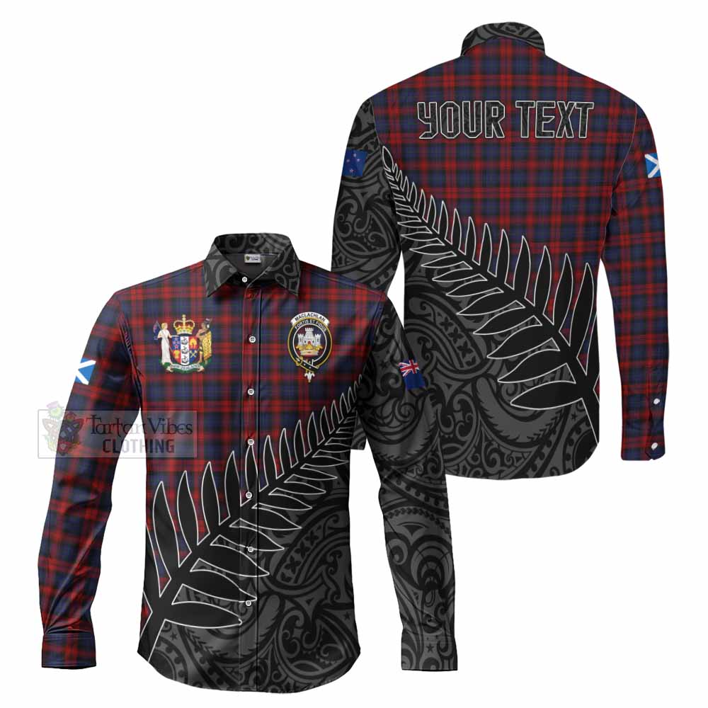 Tartan Vibes Clothing MacLachlan (McLachlan) Crest Tartan Long Sleeve Button Shirt with New Zealand Silver Fern Half Style