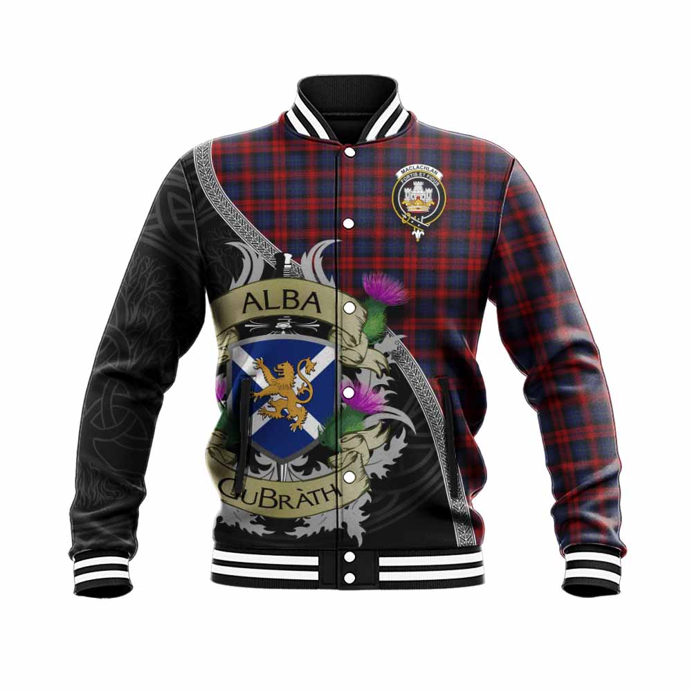 Tartan Vibes Clothing MacLachlan (McLachlan) Tartan Family Crest Baseball Jacket Lion Rampant Royal Thistle Shield Celtic Inspired
