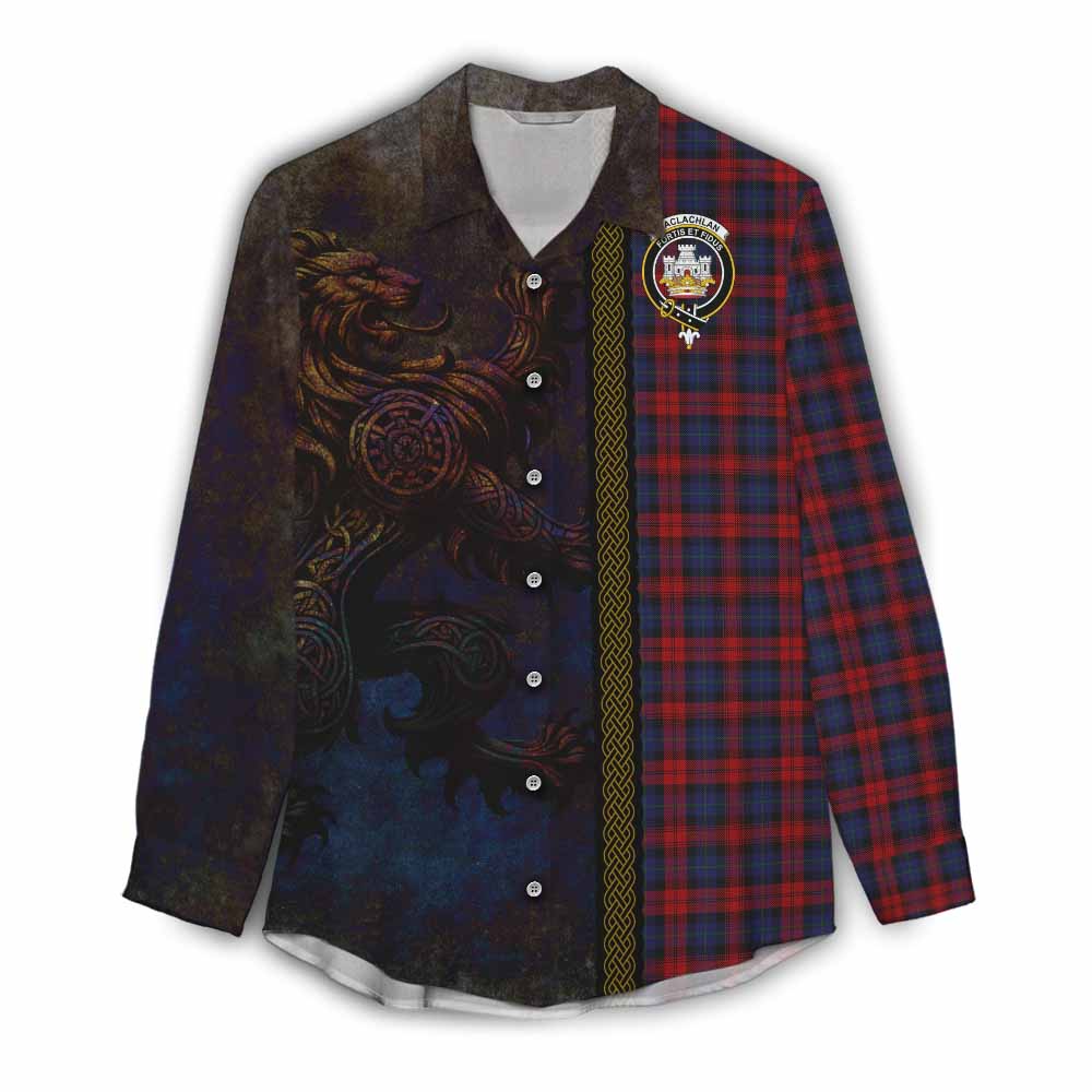 Tartan Vibes Clothing MacLachlan (McLachlan) Tartan Family Crest Women's Casual Shirt Alba Gu Brath Be Brave Lion Ancient Style