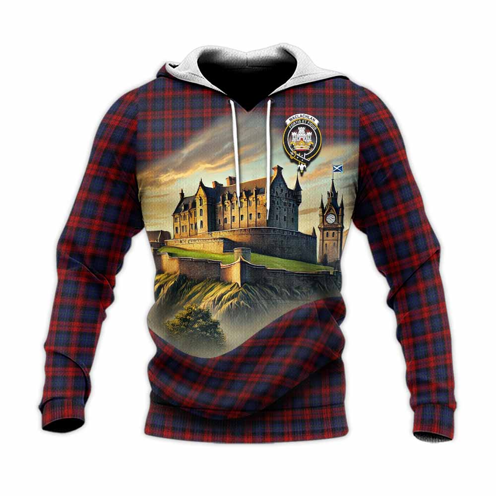 Tartan Vibes Clothing MacLachlan (McLachlan) Tartan Family Crest Knitted Hoodie with Scottish Ancient Castle Style