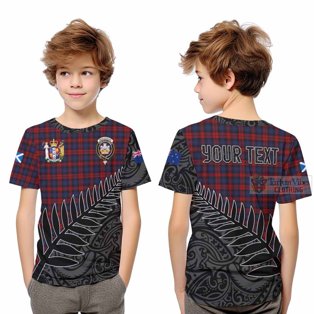 Tartan Vibes Clothing MacLachlan (McLachlan) Crest Tartan Kid T-Shirt with New Zealand Silver Fern Half Style