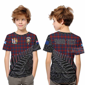Tartan Vibes Clothing MacLachlan (McLachlan) Crest Tartan Kid T-Shirt with New Zealand Silver Fern Half Style