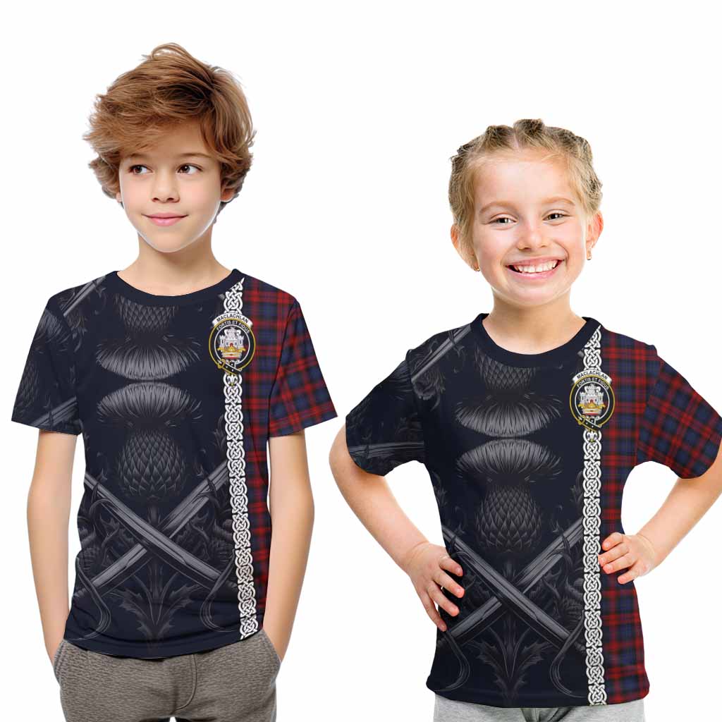 Tartan Vibes Clothing MacLachlan (McLachlan) Tartan Kid T-Shirt with Family Crest Cross Sword Thistle Celtic Vibes