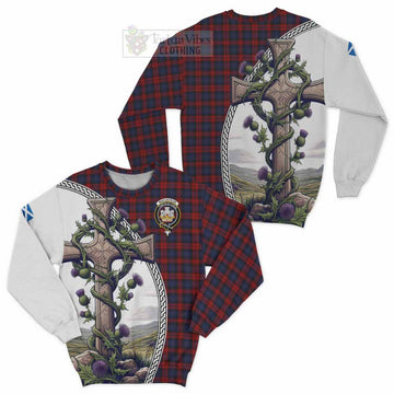 Tartan Vibes Clothing MacLachlan (McLachlan) Tartan Sweatshirt with Family Crest and St. Andrew's Cross Accented by Thistle Vines