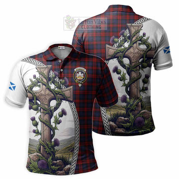MacLachlan (McLachlan) Tartan Polo Shirt with Family Crest and St. Andrew's Cross Accented by Thistle Vines