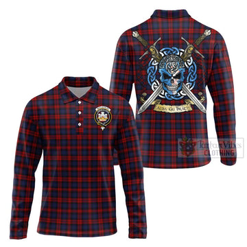Tartan Vibes Clothing MacLachlan (McLachlan) Tartan Long Sleeve Polo Shirt with Family Crest Celtic Skull Style
