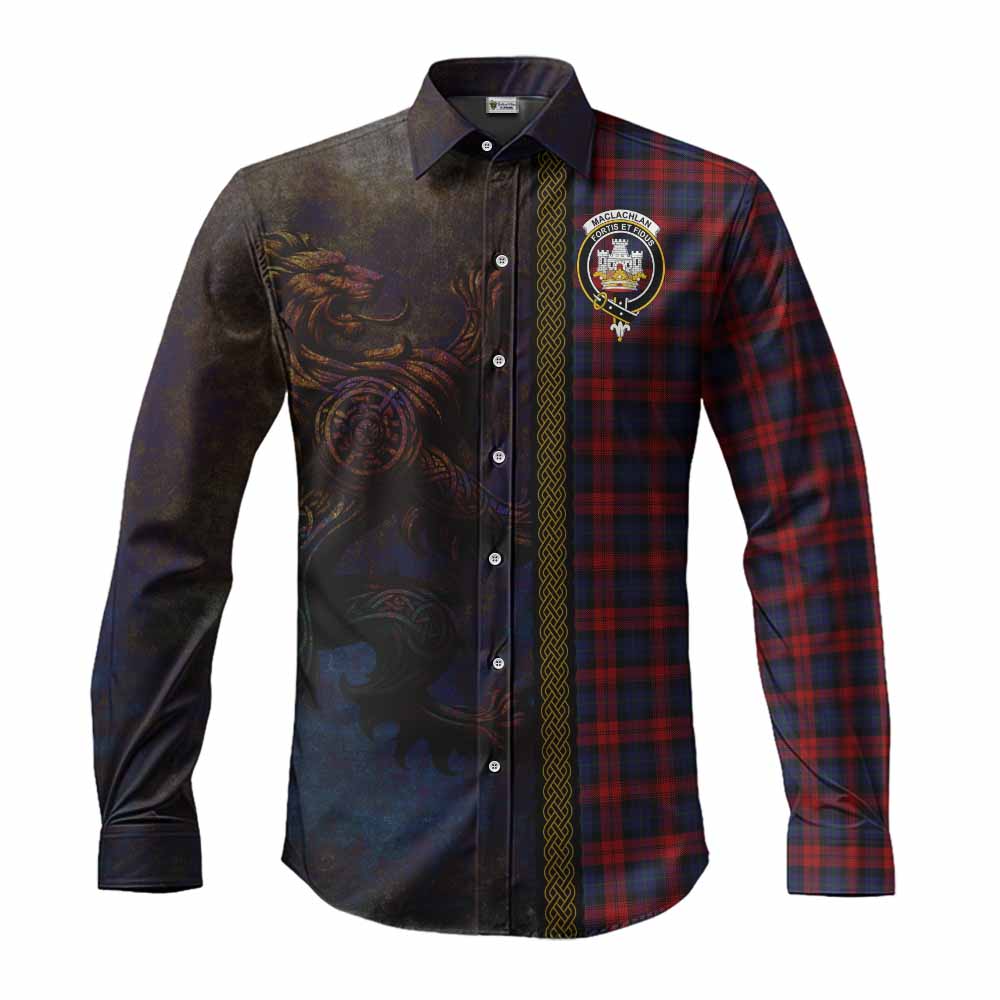 Tartan Vibes Clothing MacLachlan (McLachlan) Tartan Family Crest Long Sleeve Button Shirt Alba Gu Brath Be Brave Lion Ancient Style