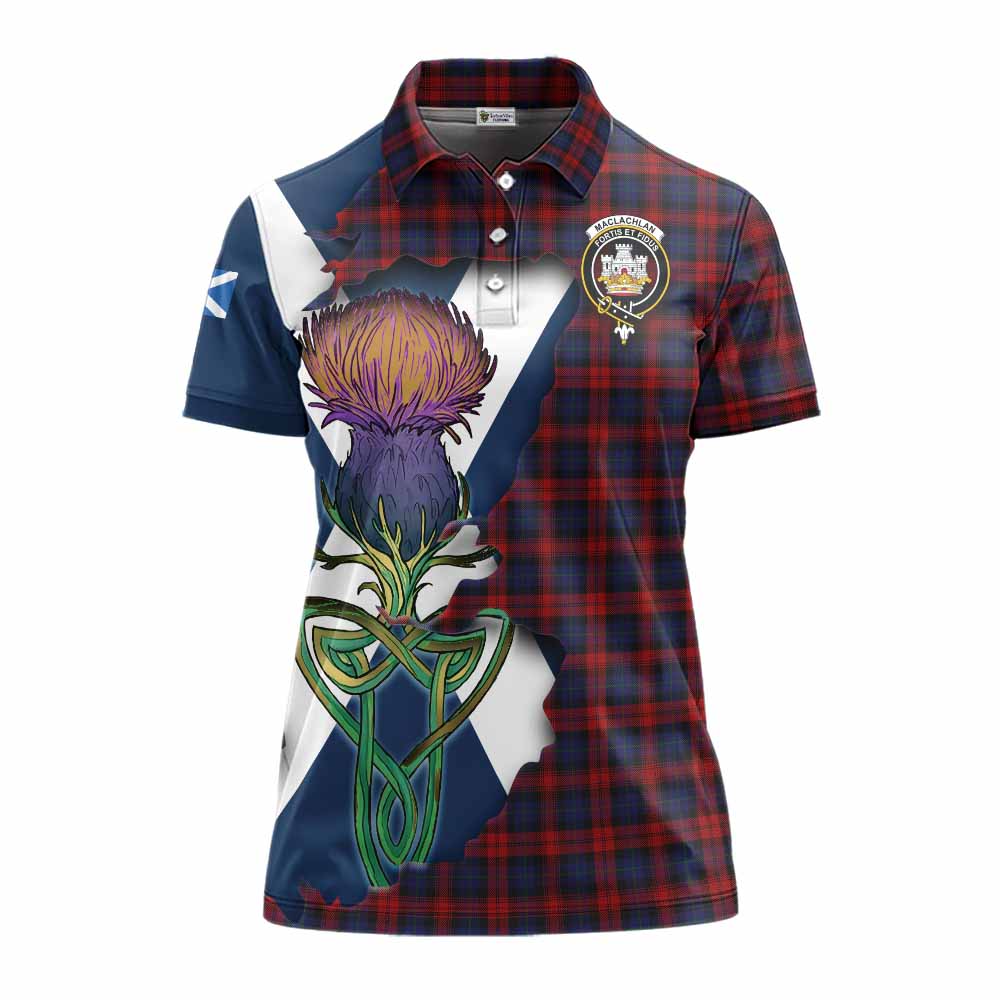 Tartan Vibes Clothing MacLachlan (McLachlan) Tartan Family Crest Women's Polo Shirt Scottish Thistle Celtic Inspired