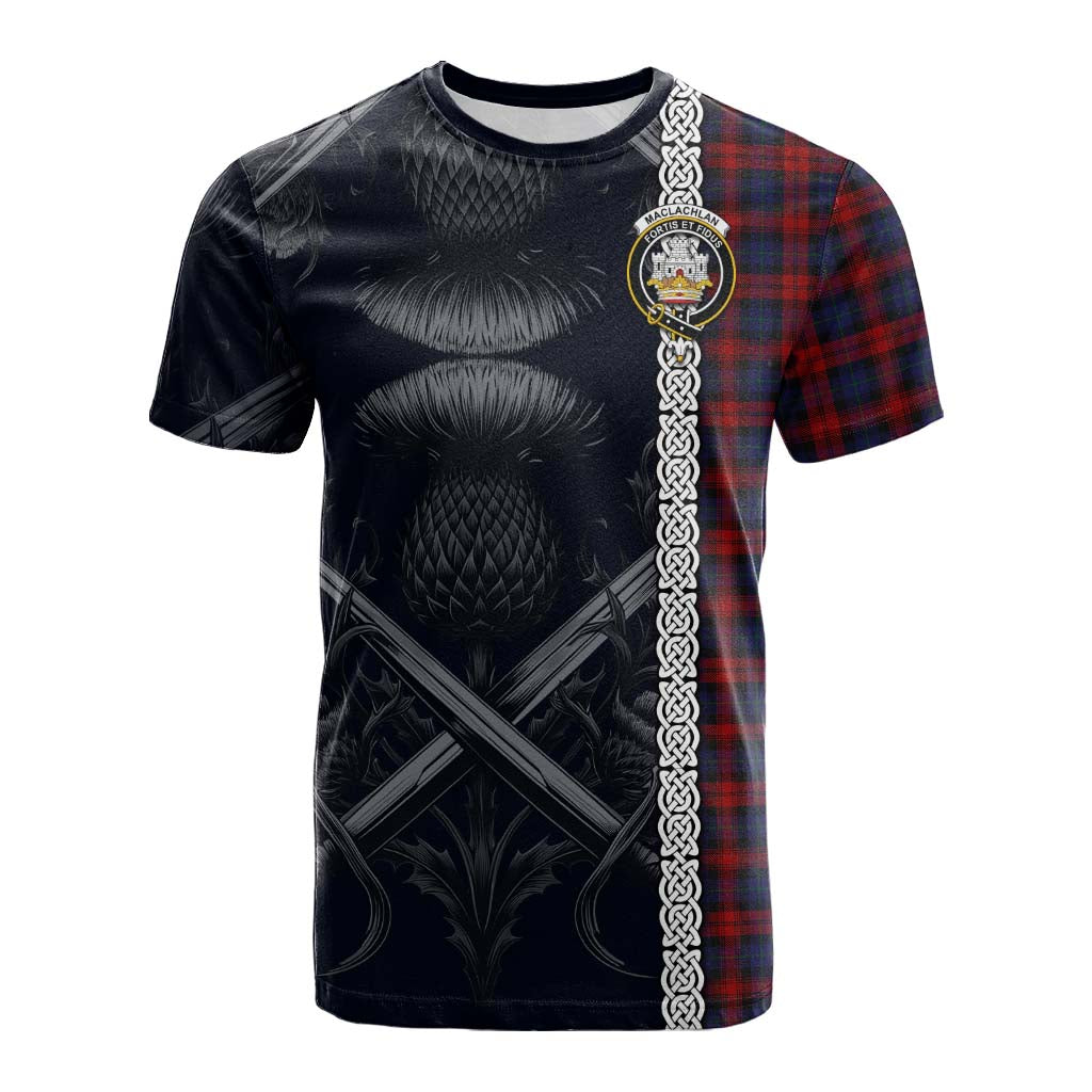 Tartan Vibes Clothing MacLachlan (McLachlan) Tartan Cotton T-shirt with Family Crest Cross Sword Thistle Celtic Vibes