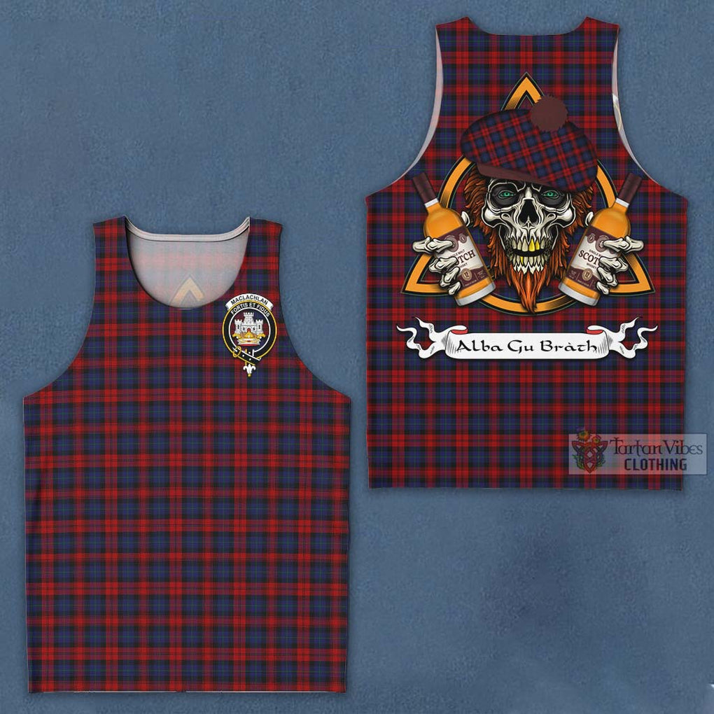 Tartan Vibes Clothing MacLachlan (McLachlan) Tartan Men's Tank Top with Family Crest and Bearded Skull Holding Bottles of Whiskey