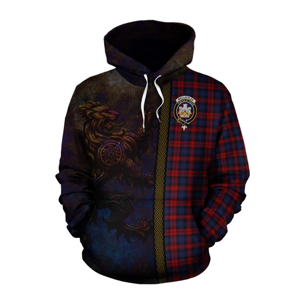 Tartan Vibes Clothing MacLachlan (McLachlan) Tartan Family Crest Cotton Hoodie Alba Gu Brath Be Brave Lion Ancient Style
