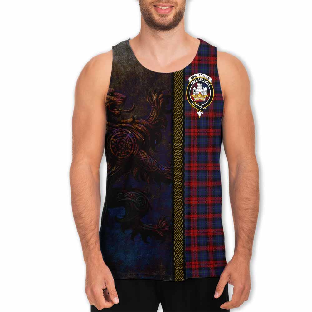 Tartan Vibes Clothing MacLachlan (McLachlan) Tartan Family Crest Men's Tank Top Alba Gu Brath Be Brave Lion Ancient Style