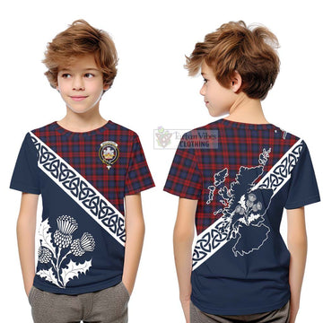 Tartan Vibes Clothing MacLachlan (McLachlan) Tartan Kid T-Shirt Featuring Thistle and Scotland Map
