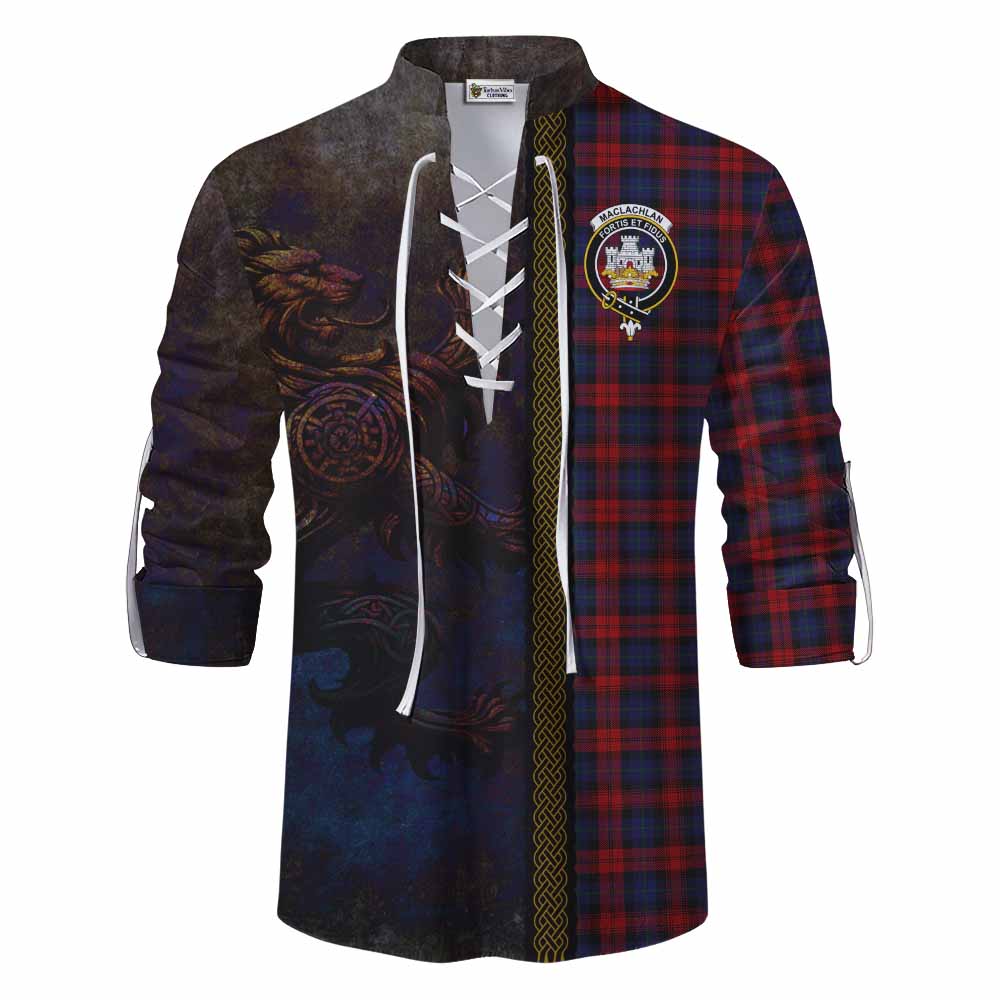 Tartan Vibes Clothing MacLachlan (McLachlan) Tartan Family Crest Ghillie Kilt Shirt Alba Gu Brath Be Brave Lion Ancient Style