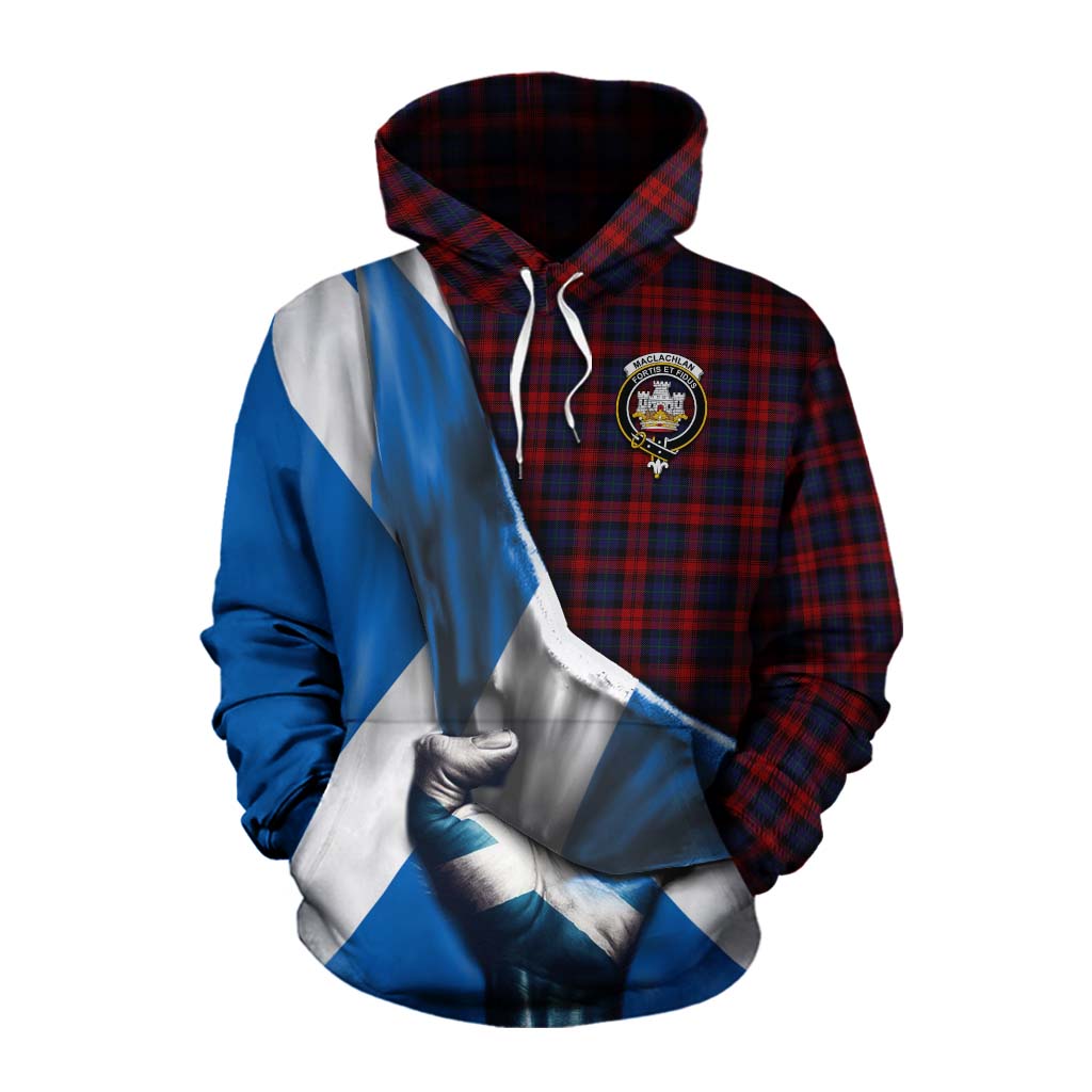 Tartan Vibes Clothing MacLachlan (McLachlan) Tartan Cotton Hoodie with Family Crest Scotland Patriotic Style