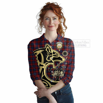 MacLachlan (McLachlan) Tartan Women's Casual Shirt with Family Crest Celtic Wolf Style