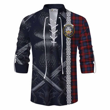 Tartan Vibes Clothing MacLachlan (McLachlan) Tartan Ghillie Kilt Shirt with Family Crest Cross Sword Thistle Celtic Vibes