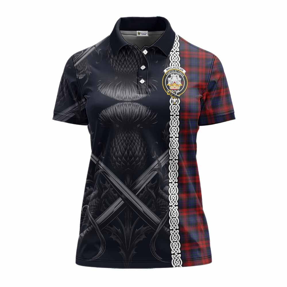 Tartan Vibes Clothing MacLachlan (McLachlan) Tartan Women's Polo Shirt with Family Crest Cross Sword Thistle Celtic Vibes