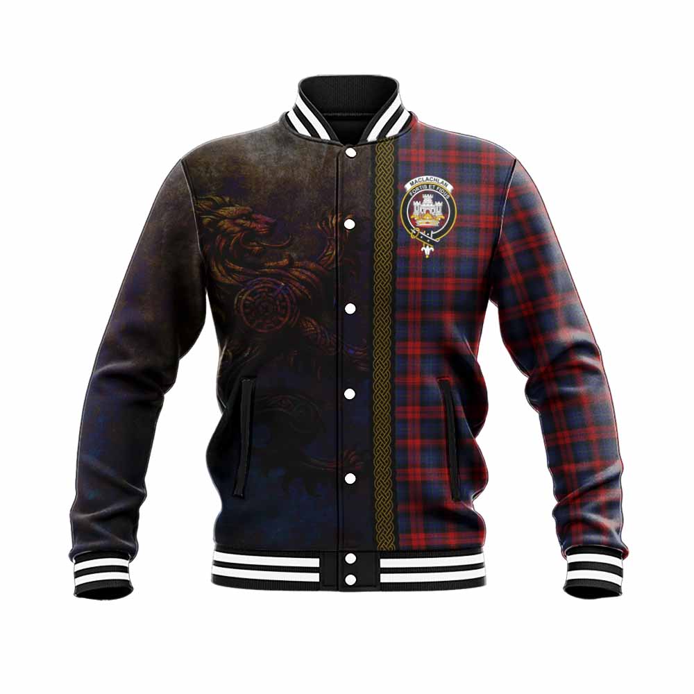 Tartan Vibes Clothing MacLachlan (McLachlan) Tartan Family Crest Baseball Jacket Alba Gu Brath Be Brave Lion Ancient Style