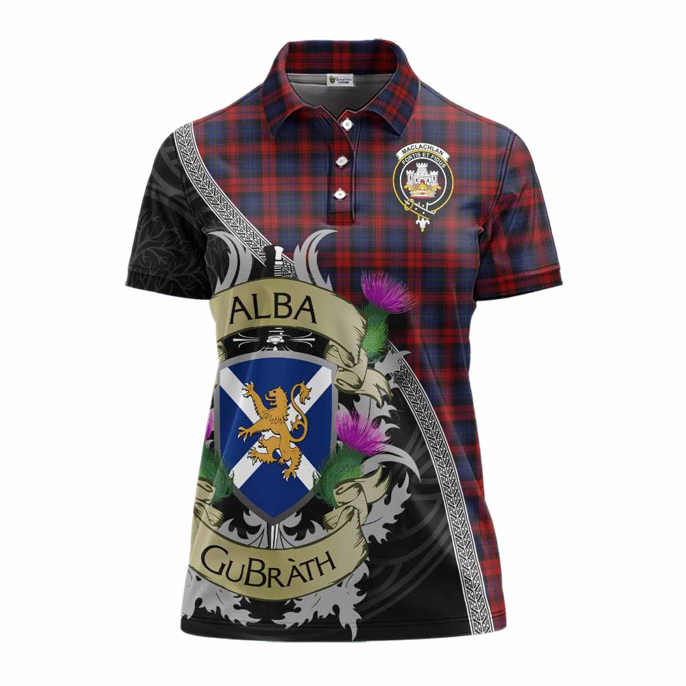 Tartan Vibes Clothing MacLachlan (McLachlan) Tartan Family Crest Women's Polo Shirt Lion Rampant Royal Thistle Shield Celtic Inspired