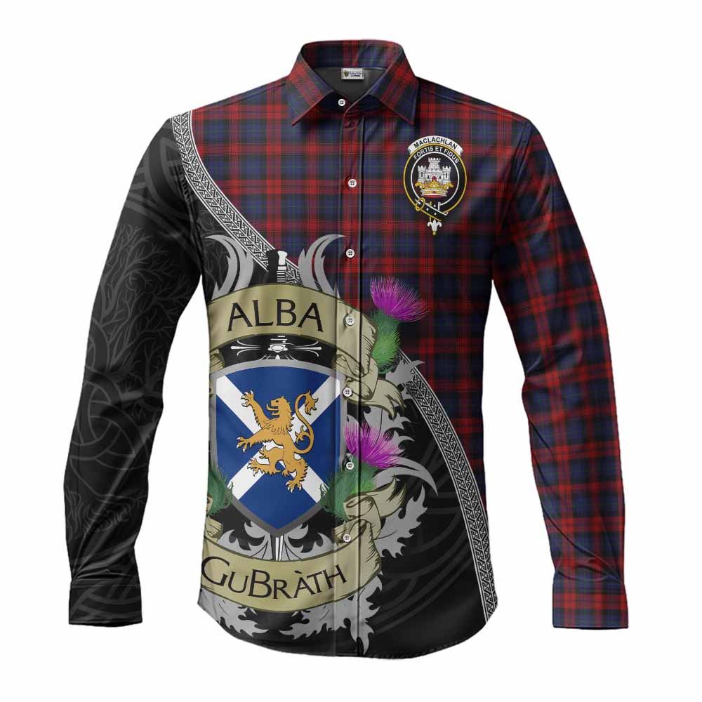 Tartan Vibes Clothing MacLachlan (McLachlan) Tartan Family Crest Long Sleeve Button Shirt Lion Rampant Royal Thistle Shield Celtic Inspired
