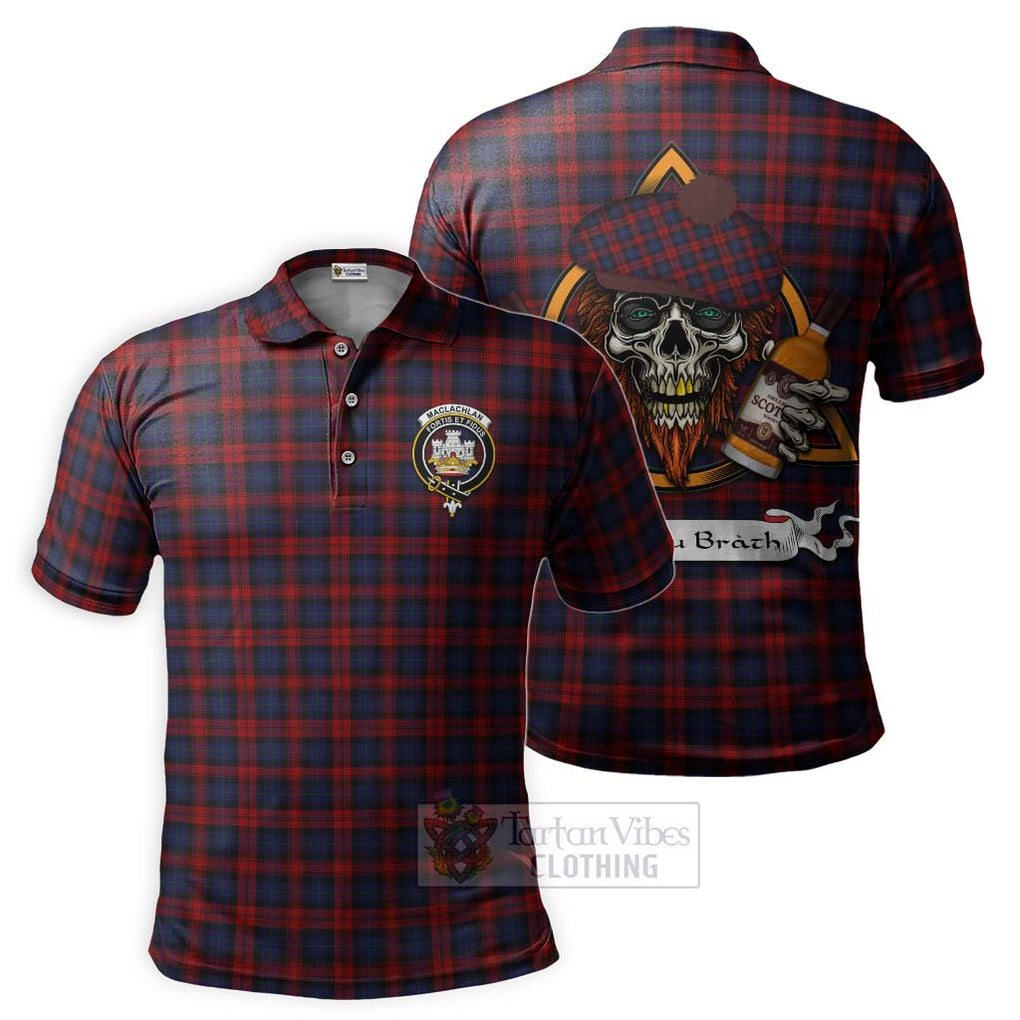 Tartan Vibes Clothing MacLachlan (McLachlan) Tartan Polo Shirt with Family Crest and Bearded Skull Holding Bottles of Whiskey