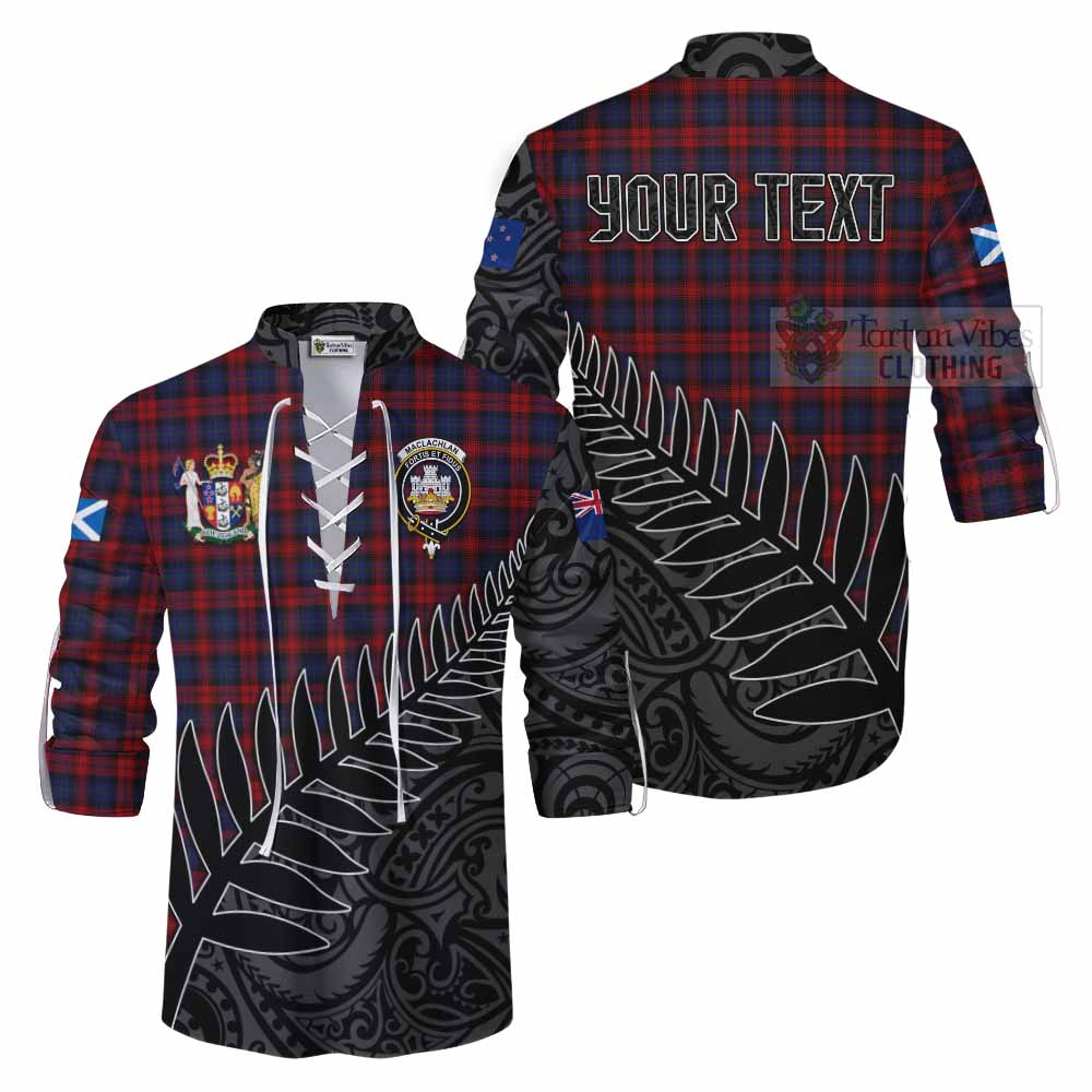 Tartan Vibes Clothing MacLachlan (McLachlan) Crest Tartan Ghillie Kilt Shirt with New Zealand Silver Fern Half Style