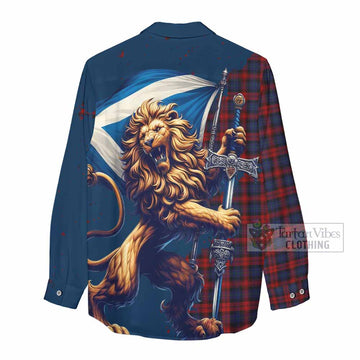 Tartan Vibes Clothing MacLachlan (McLachlan) Tartan Family Crest Women's Casual Shirt with Scottish Majestic Lion