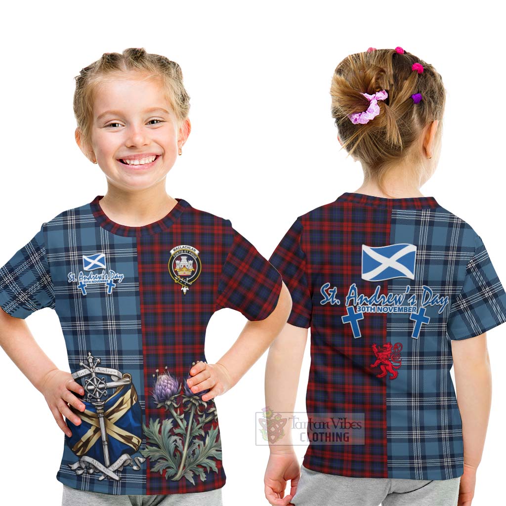 Tartan Vibes Clothing MacLachlan (McLachlan) Tartan Kid T-Shirt Happy St. Andrew's Day Half Tartan Style