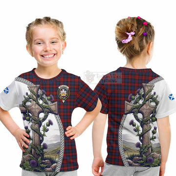 Tartan Vibes Clothing MacLachlan (McLachlan) Tartan Kid T-Shirt with Family Crest and St. Andrew's Cross Accented by Thistle Vines