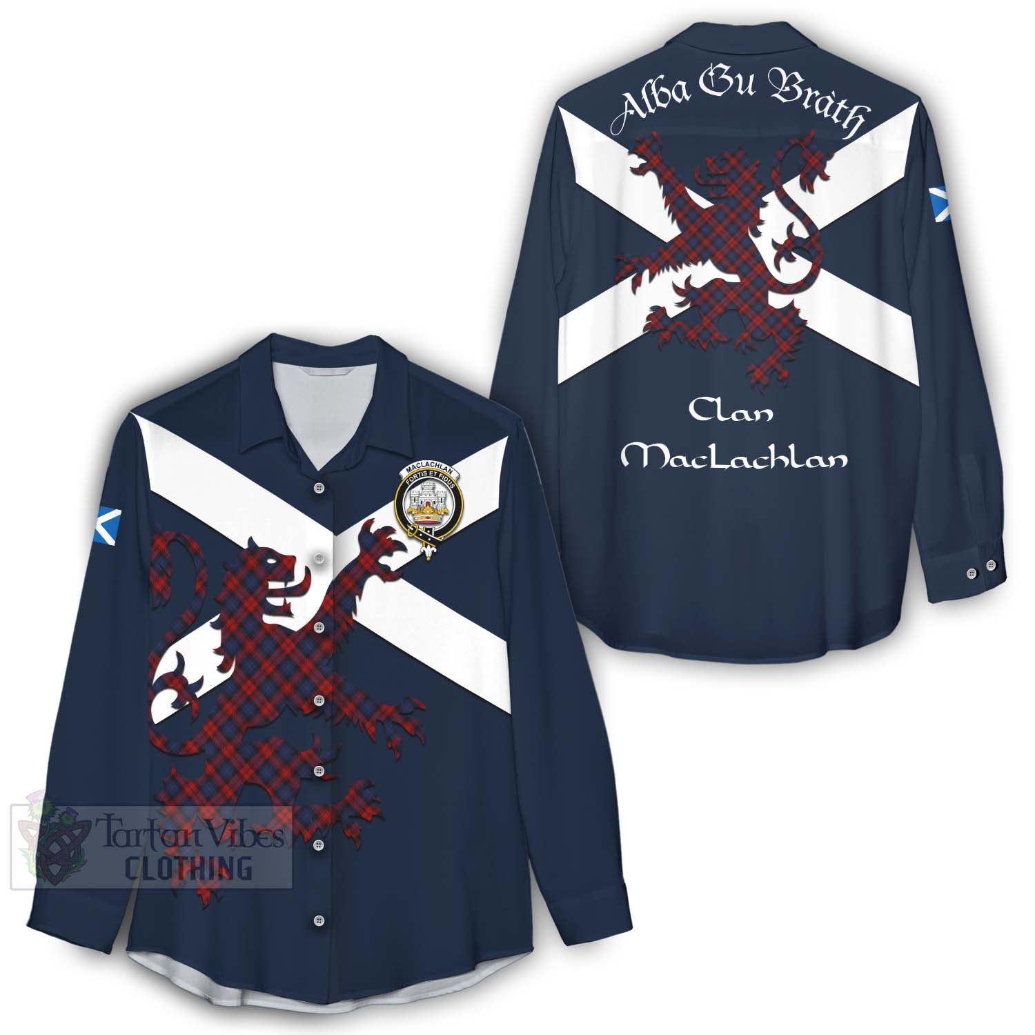 Tartan Vibes Clothing MacLachlan (McLachlan) Tartan Lion Rampant Women's Casual Shirt Proudly Display Your Heritage with Alba Gu Brath and Clan Name