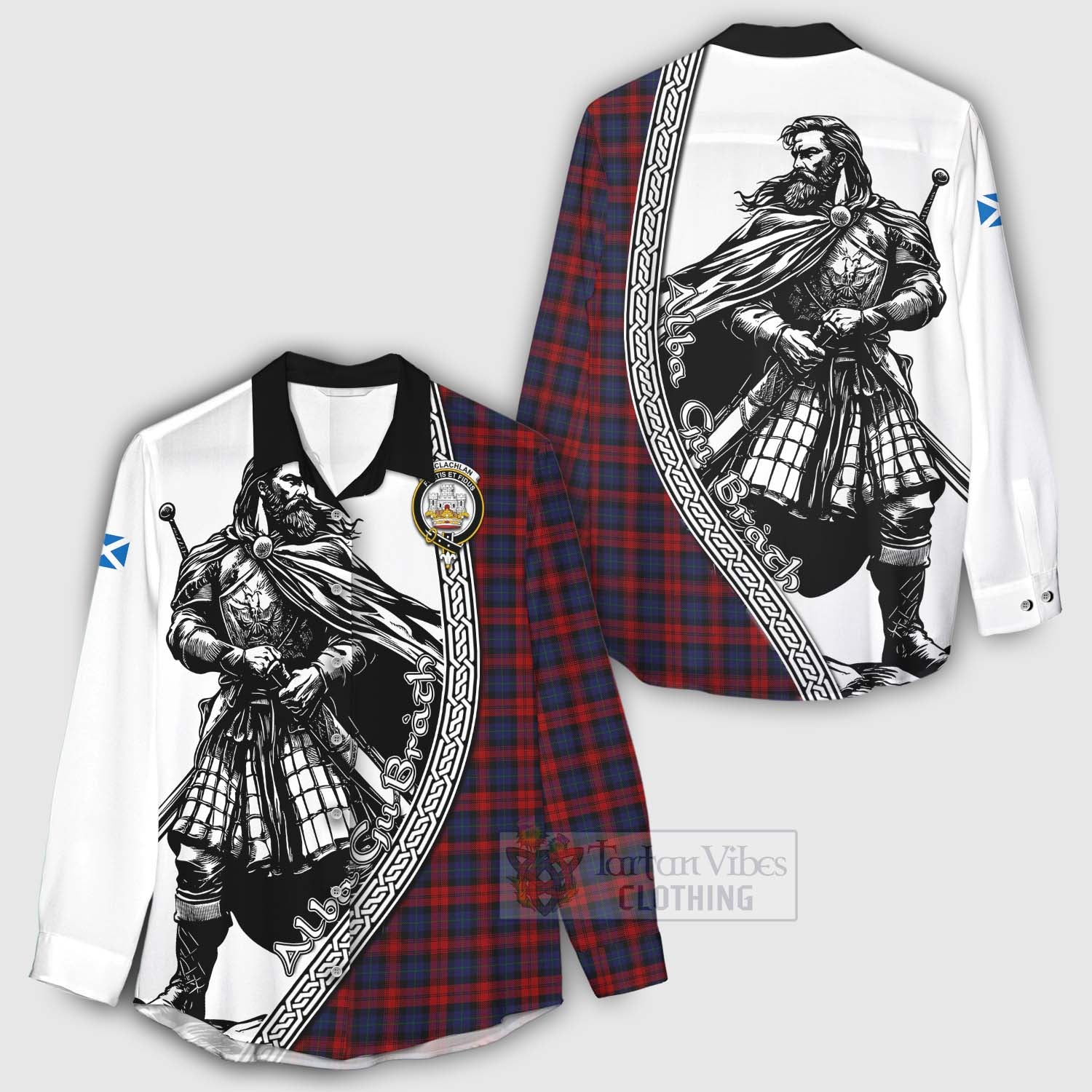 Tartan Vibes Clothing MacLachlan (McLachlan) Tartan Clan Crest Women's Casual Shirt with Highlander Warrior Celtic Style