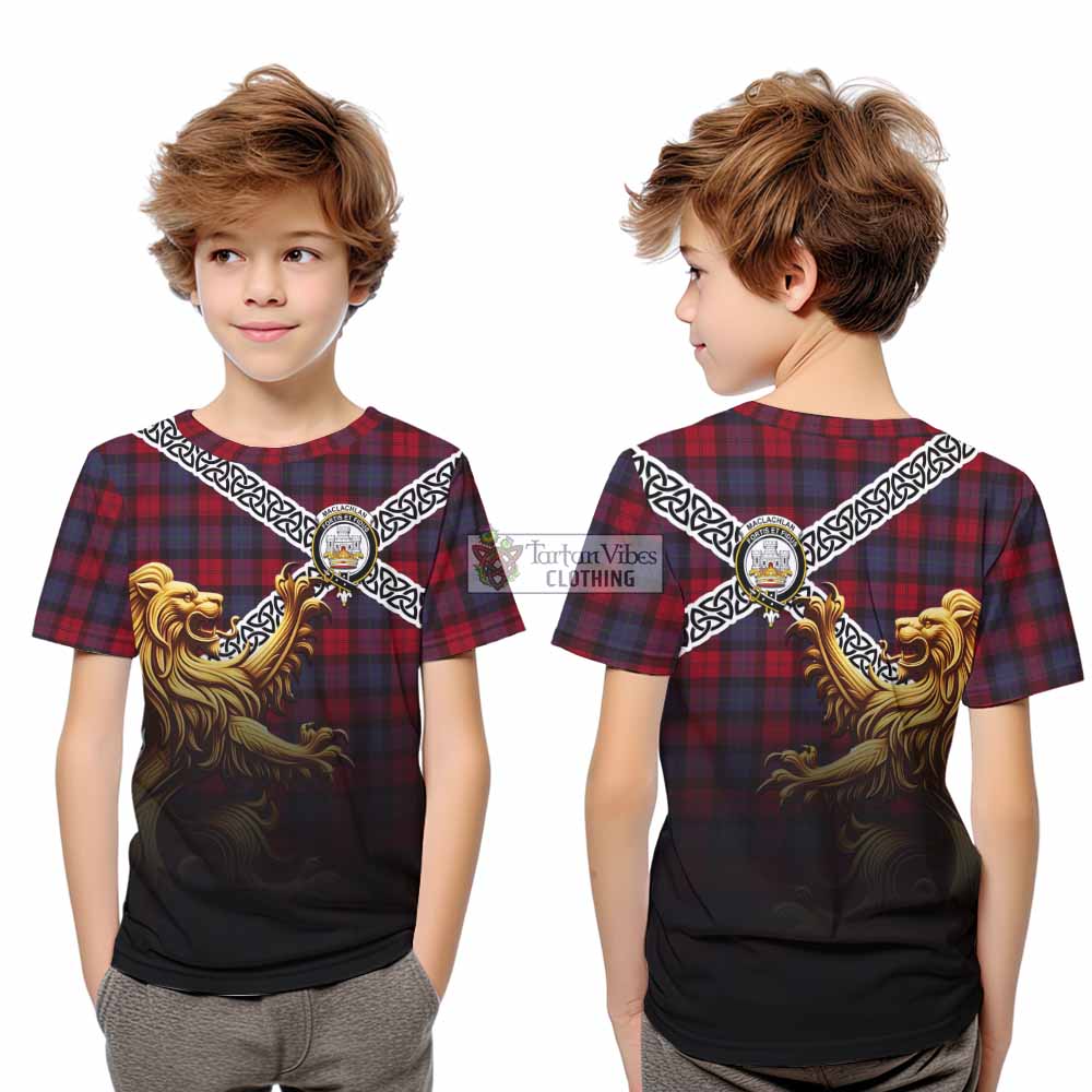 Tartan Vibes Clothing MacLachlan (McLachlan) Crest Tartan Kid T-Shirt with Golden Lion Emblem Celtic Style