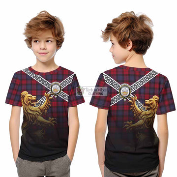 Tartan Vibes Clothing MacLachlan (McLachlan) Crest Tartan Kid T-Shirt with Golden Lion Emblem Celtic Style