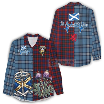 Tartan Vibes Clothing MacLachlan (McLachlan) Tartan Women's Casual Shirt Happy St. Andrew's Day Half Tartan Style