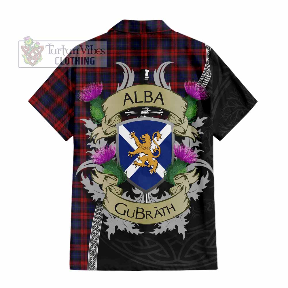 Tartan Vibes Clothing MacLachlan (McLachlan) Tartan Family Crest Short Sleeve Button Shirt Lion Rampant Royal Thistle Shield Celtic Inspired