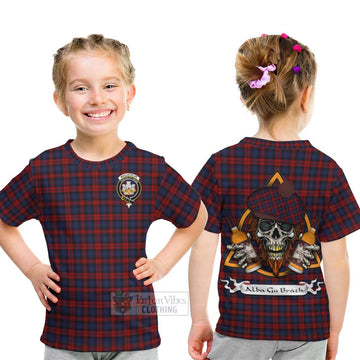 Tartan Vibes Clothing MacLachlan (McLachlan) Tartan Kid T-Shirt with Family Crest and Bearded Skull Holding Bottles of Whiskey