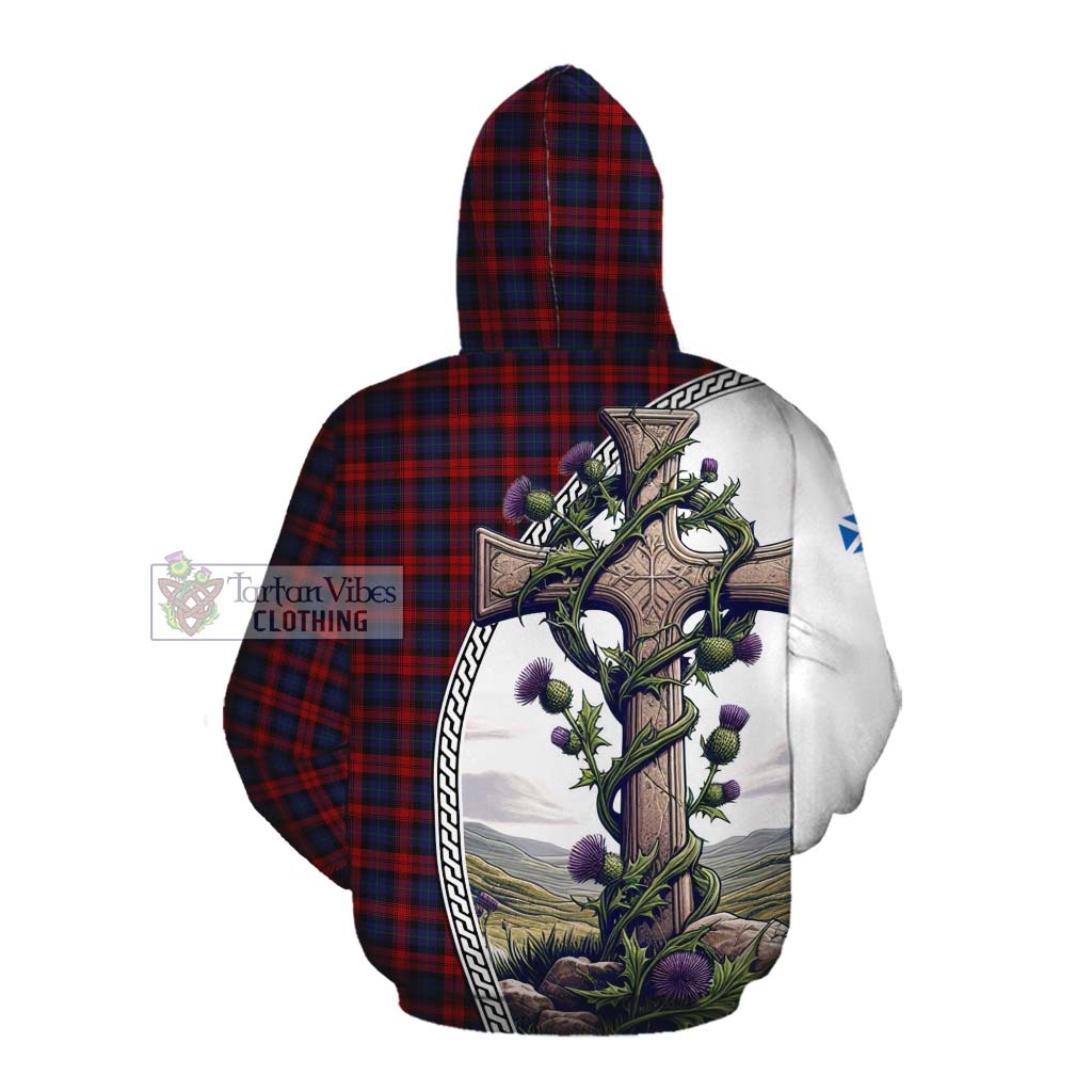 Tartan Vibes Clothing MacLachlan (McLachlan) Tartan Cotton Hoodie with Family Crest and St. Andrew's Cross Accented by Thistle Vines