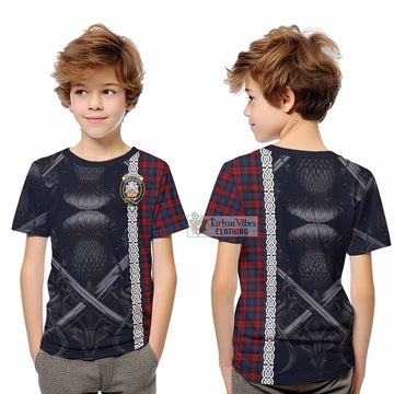 Tartan Vibes Clothing MacLachlan (McLachlan) Tartan Kid T-Shirt with Family Crest Cross Sword Thistle Celtic Vibes