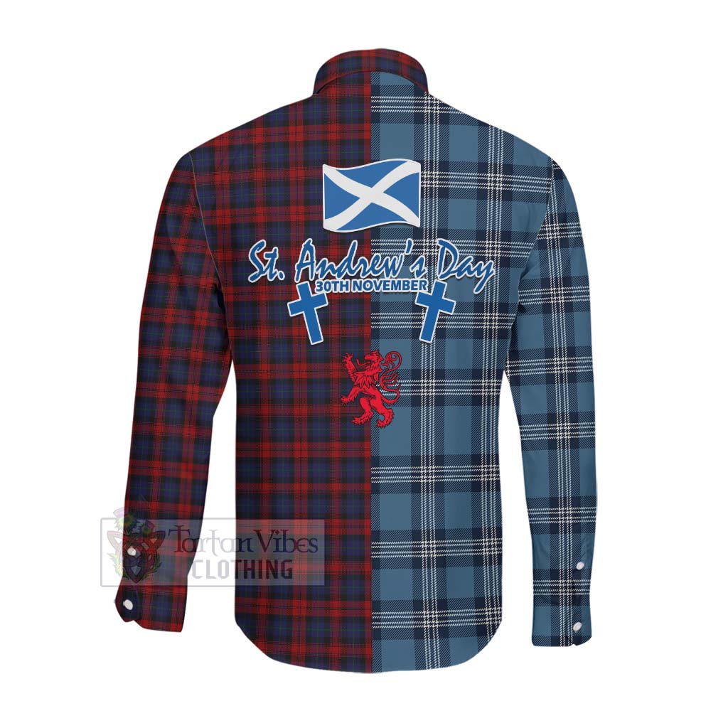 Tartan Vibes Clothing MacLachlan (McLachlan) Tartan Long Sleeve Button Shirt Happy St. Andrew's Day Half Tartan Style